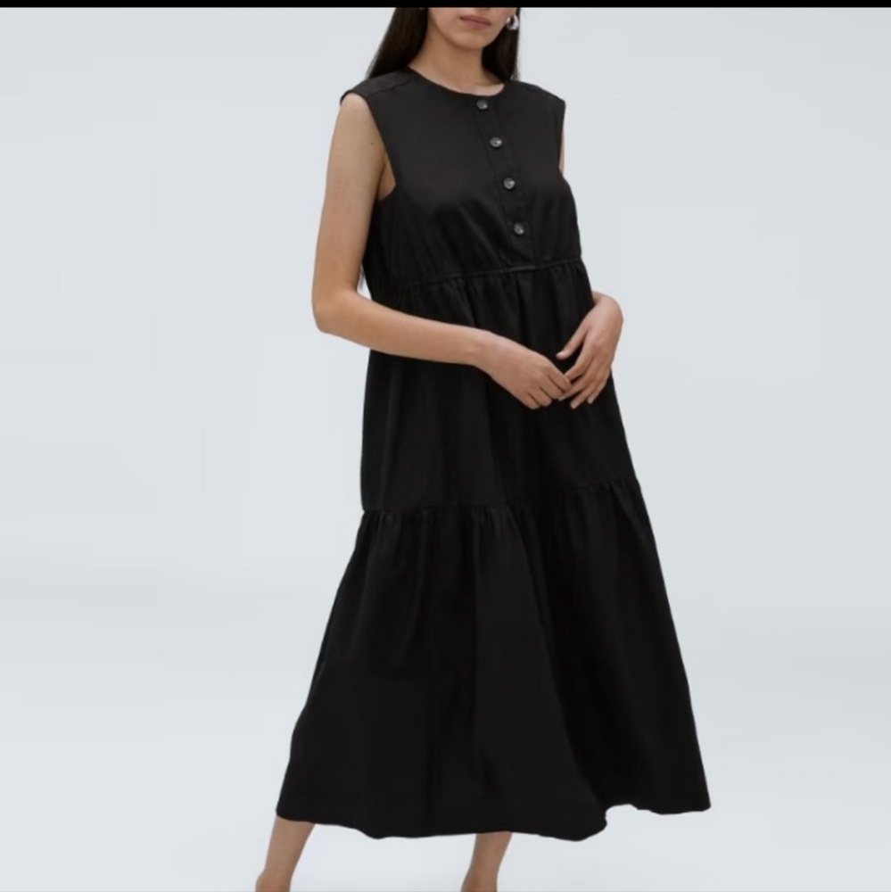 Everlane Black Tiered Midi Dress